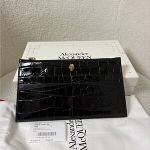Alexander McQueen Black Croc Embossed Pouch/wallet